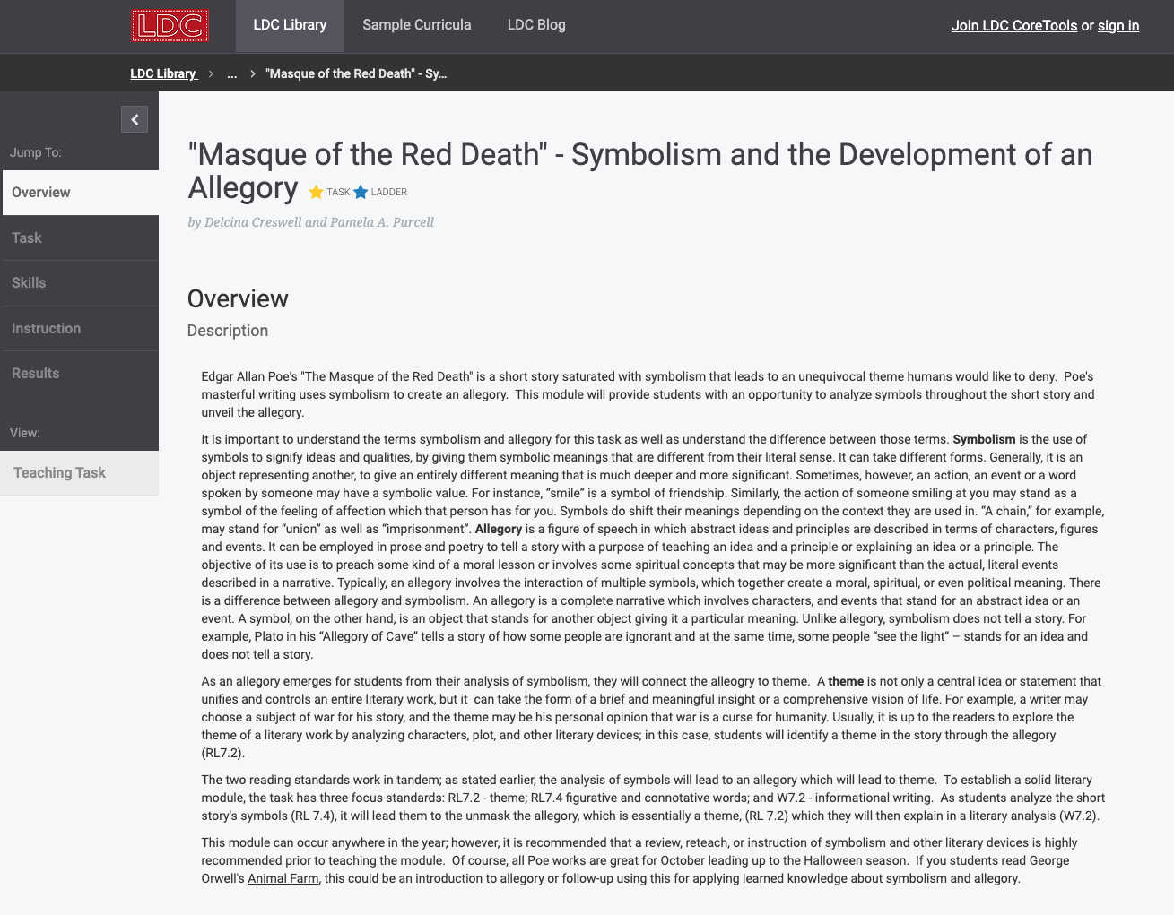 "Masque of the Red Death" Symbolism and the Development of an Allegory Lesson Plan for 7th