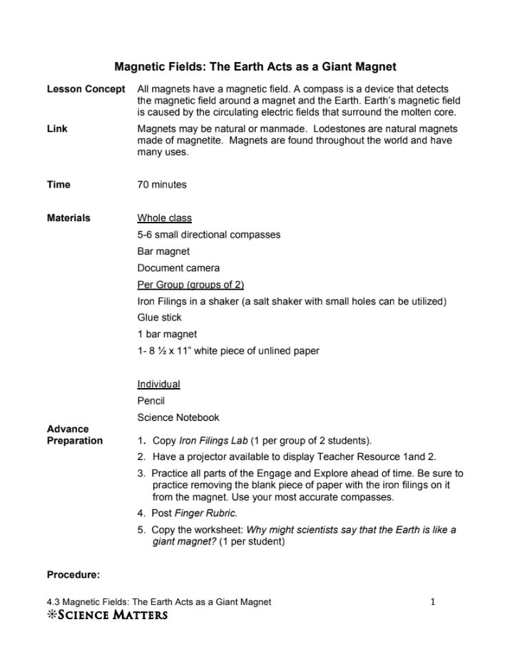 Fields The Earth Acts as a Giant Lesson Plan for 4th