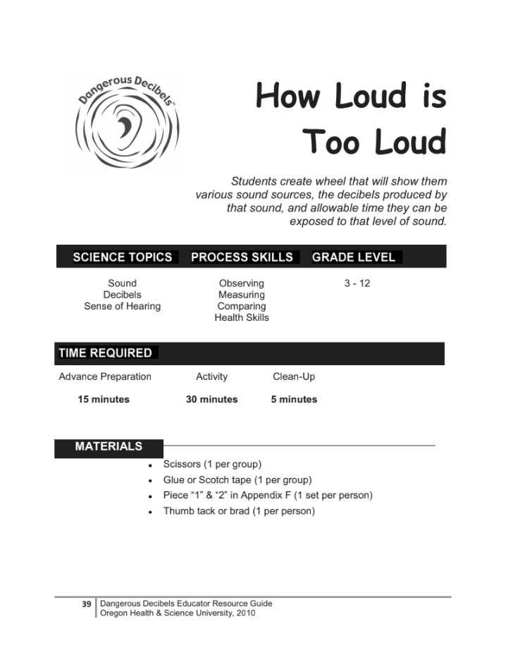 How Loud Is Too Loud? Lesson Plan for 3rd 12th Grade Lesson