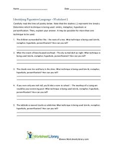 identifying figurative language worksheet for 5th 10th grade lesson