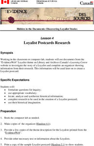 Loyalist Postcards Research Lesson Plan