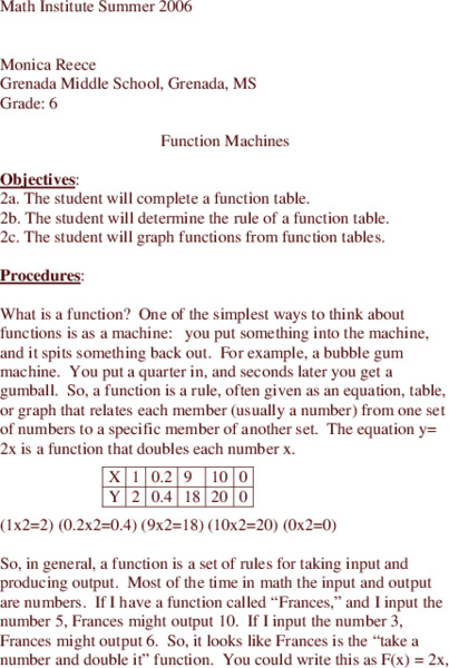 Function Machines Lesson Plan for 6th Grade | Lesson Planet