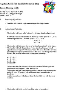 Order of Operations Lesson Plan for 7th Grade | Lesson Planet