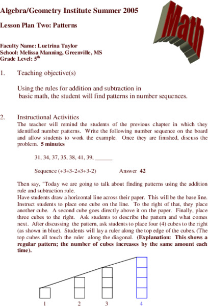 Patterns Lesson Plan for 5th Grade | Lesson Planet