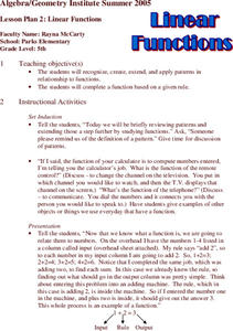 Linear Functions Lesson Plan