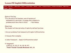 Implicit Differentiation Lesson Plan for 11th - 12th Grade | Lesson Planet