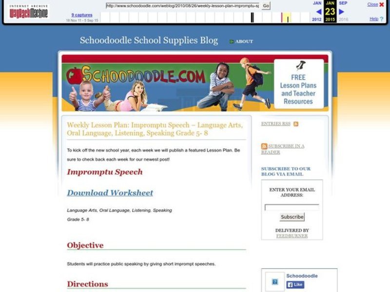 Impromptu Speech Lesson Plan for 5th - 8th Grade | Lesson Planet