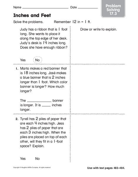 Inches and Feet Worksheet for 2nd - 3rd Grade | Lesson Planet
