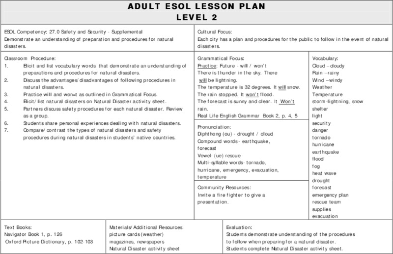 ESOL Safety and Security Lesson Plan for Higher Ed Lesson