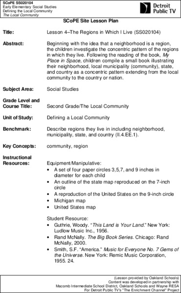 The Regions In Which I Live Lesson Plan for 2nd - 5th Grade | Lesson Planet