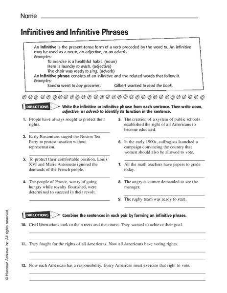Worksheets Infinitive Phrase Worksheet infinitive phrases worksheet english teaching worksheets gerunds and infinitives