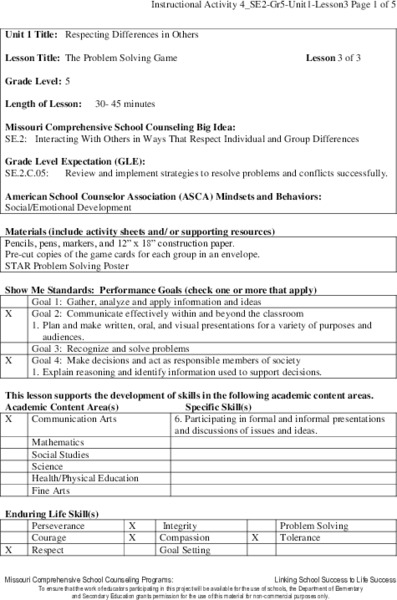 The Problem Solving Game Lesson Plan for 5th Grade | Lesson Planet