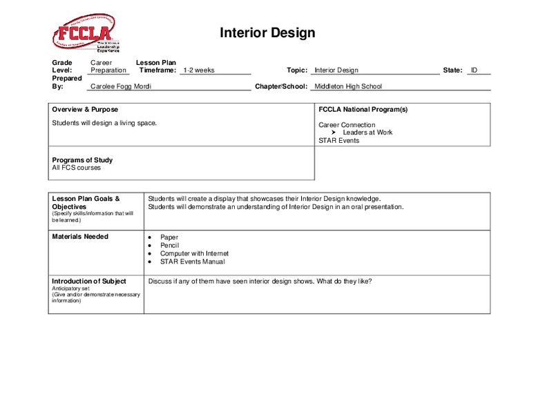 Interior Design Lesson Plans Worksheets Planet Interior Design Lesson Plan