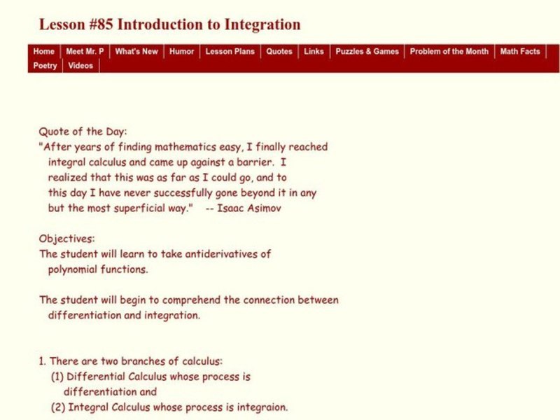 Introduction to integration lesson plan for 11th higher ed lesson 