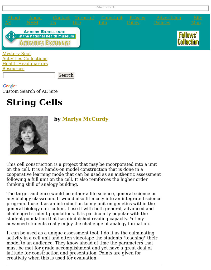 String Cells Lesson Plan for 9th 12th Grade Lesson