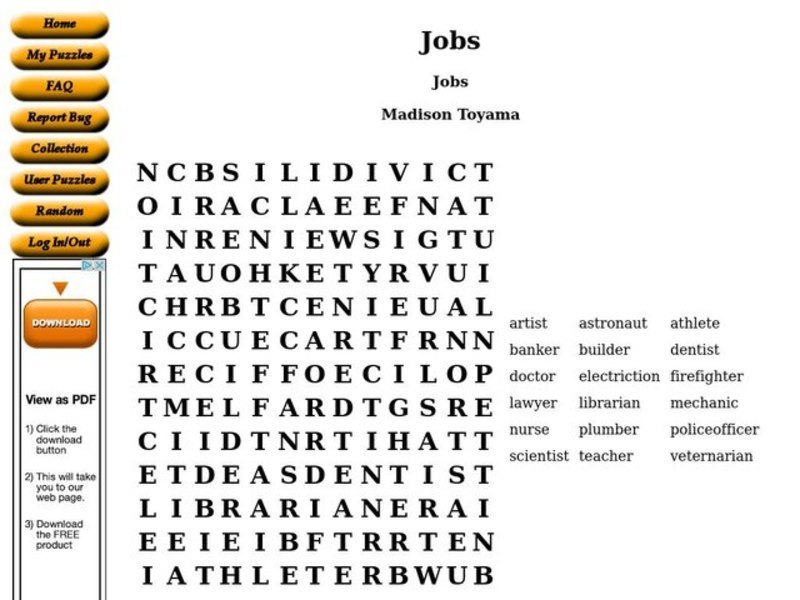 jobs word search worksheet for 6th 8th grade lesson planet