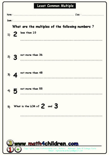 Least Common Multiple Worksheet for 4th - 6th Grade | Lesson Planet