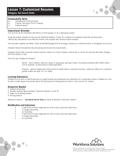 Customized Resumes Lesson Plan - Bwluav9tywdpy2symdixmdkwns0ymjg1mi0xbtj6bxdmlmpwzw 