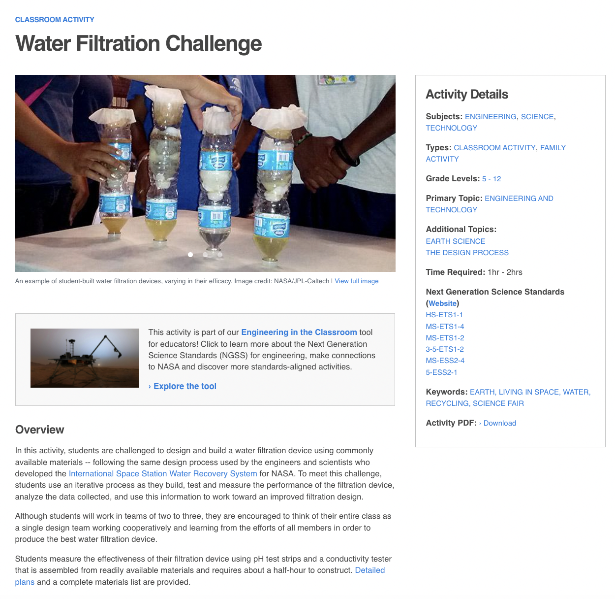 Water Filtration Challenge Activity for 5th 12th Grade Lesson