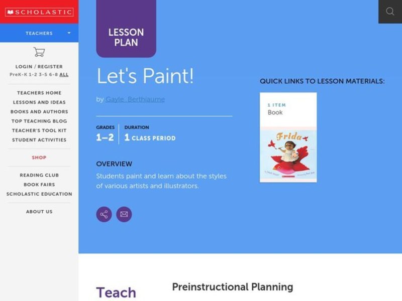 Let's Paint! Lesson Plan for 1st 2nd Grade Lesson