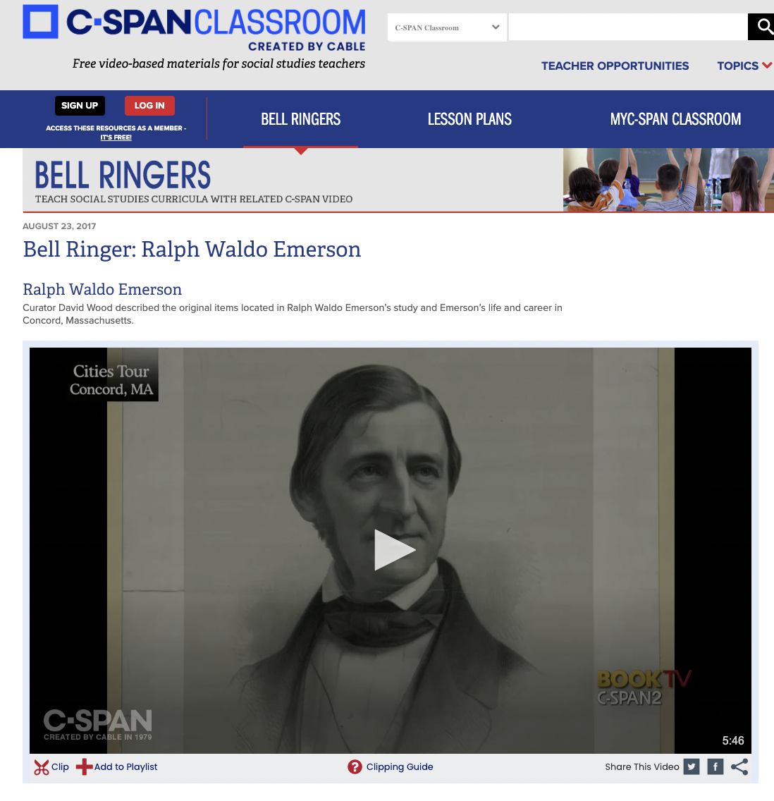 Bell Ringer: Ralph Waldo Emerson Instructional Video for 6th - 12th ...