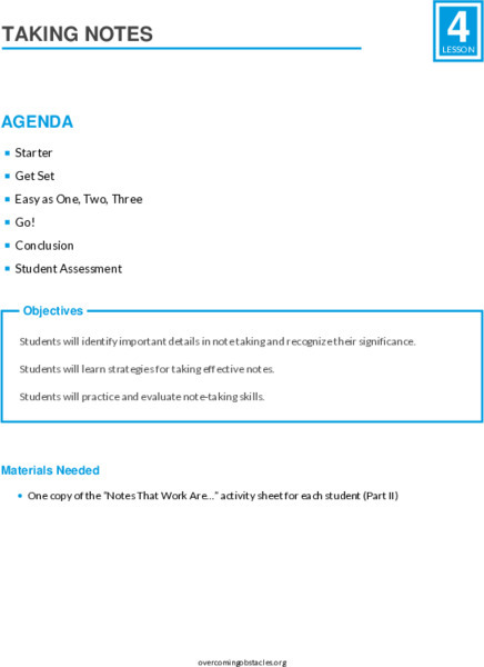 Taking Notes Lesson Plan for 6th - 8th Grade | Lesson Planet