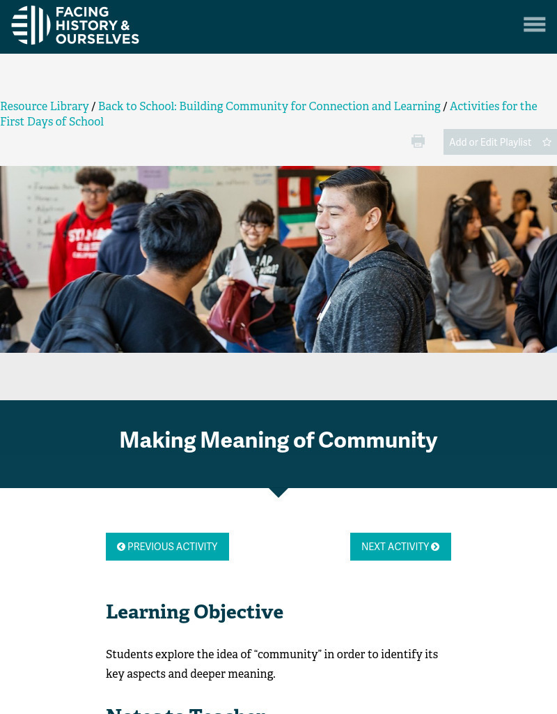 Making Meaning of Community Activity for 6th 12th Grade Lesson