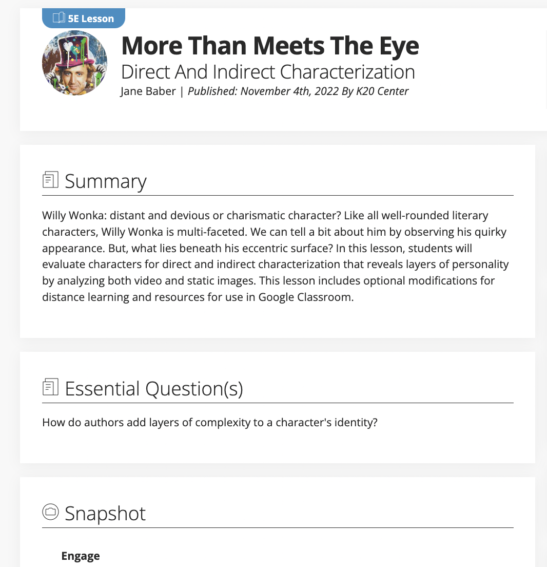 More than Meets the Eye Direct and Indirect Characterization Lesson