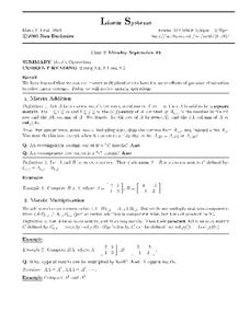 Linear Systems:  Matrix Operations Worksheet