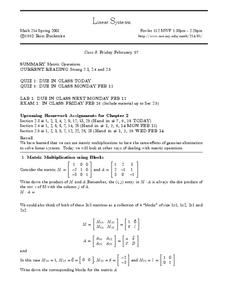Linear Systems:  Matrix Operations Worksheet