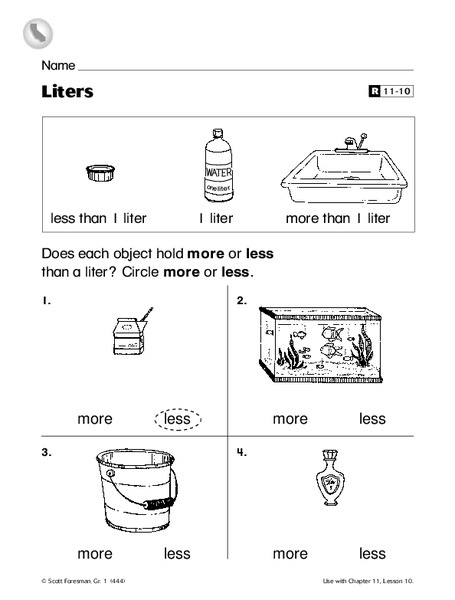 liters worksheet for 1st grade lesson planet