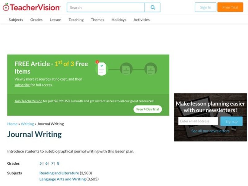 Journal Writing Lesson Plan For 5th 8th Grade Lesson Planet