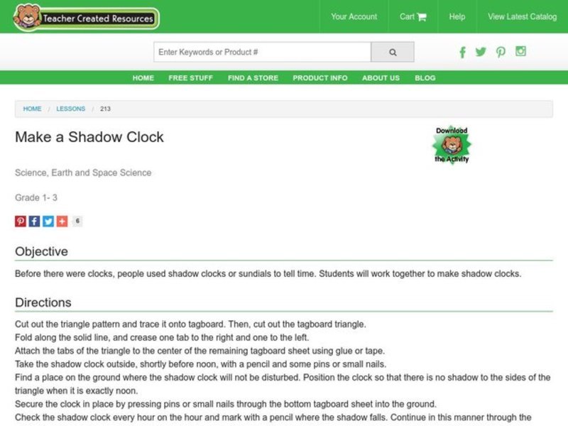 Make a Shadow Clock Lesson Plan for 1st 3rd Grade Lesson