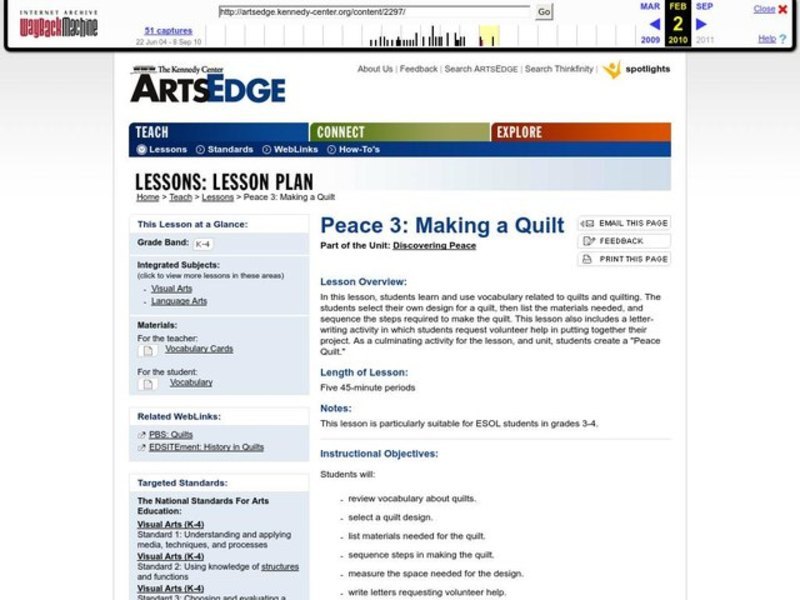 Making a Quilt Lesson Plan for 3rd 4th Grade Lesson