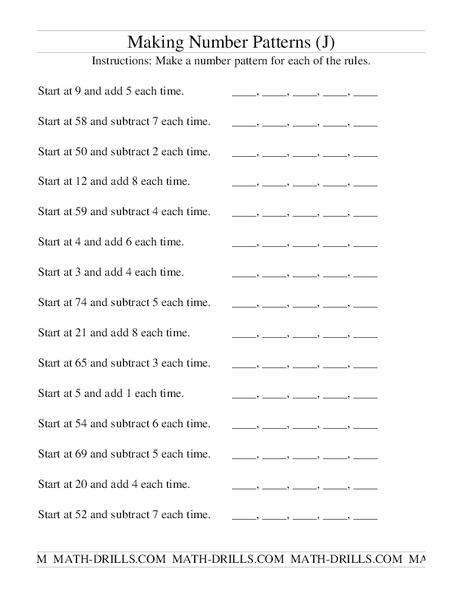 Making Number Patterns Worksheet for 2nd - 4th Grade | Lesson Planet