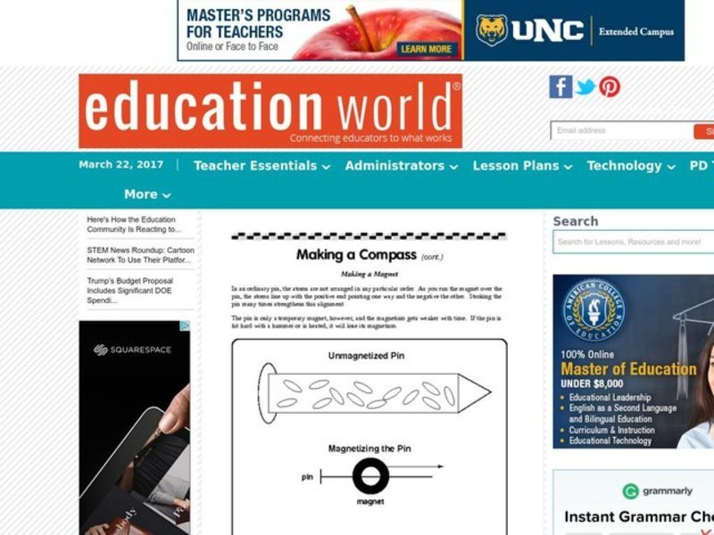 Making a Compass Lesson Plan for 3rd 4th Grade Lesson