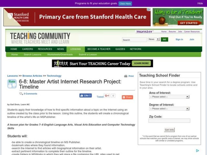 master artist internet research project timeline lesson plan for