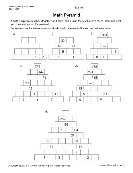 Math Pyramid Worksheet for 4th - 9th Grade | Lesson Planet