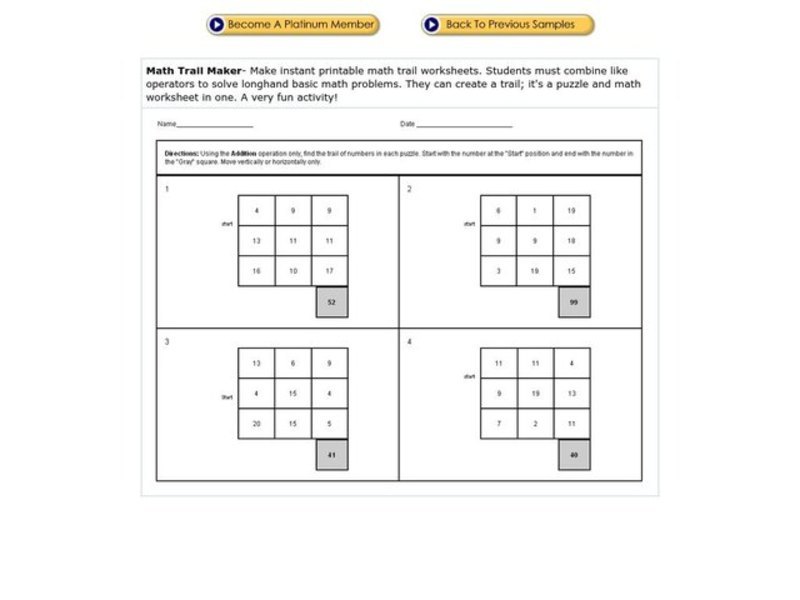 Math Trail Maker Worksheet for 2nd 4th Grade Lesson