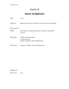 matrix multiplication worksheet for th grade lesson planet matrix multiplication worksheet matrix multiplication worksheet