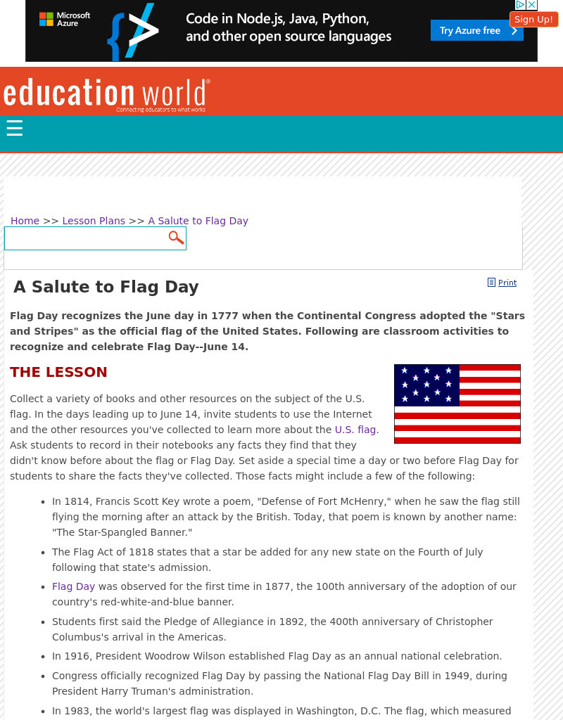A Salute to Flag Day Lesson Plan for 3rd 9th Grade Lesson
