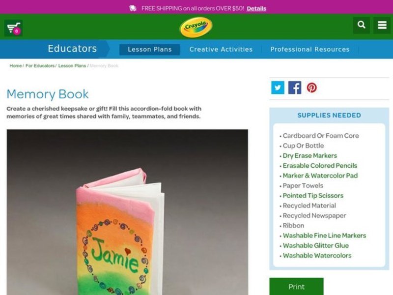 Memory Book Lesson Plan for 1st 12th Grade Lesson