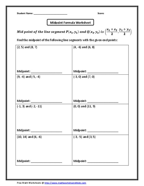 Midpoint Formula Worksheet Worksheet for 10th Grade | Lesson Planet