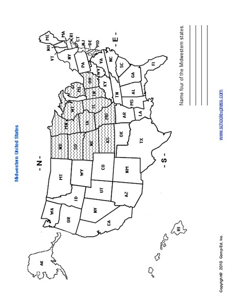 Midwestern States Worksheet for 5th - 6th Grade | Lesson Planet