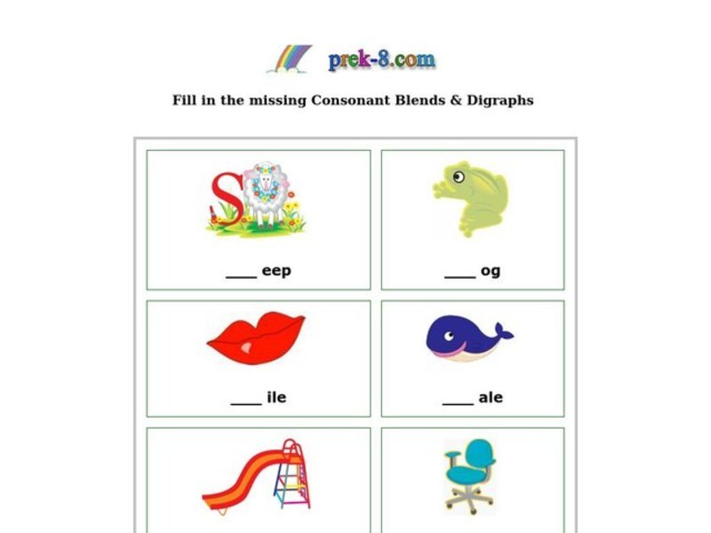 missing consonant blends and digraphs worksheet for 1st