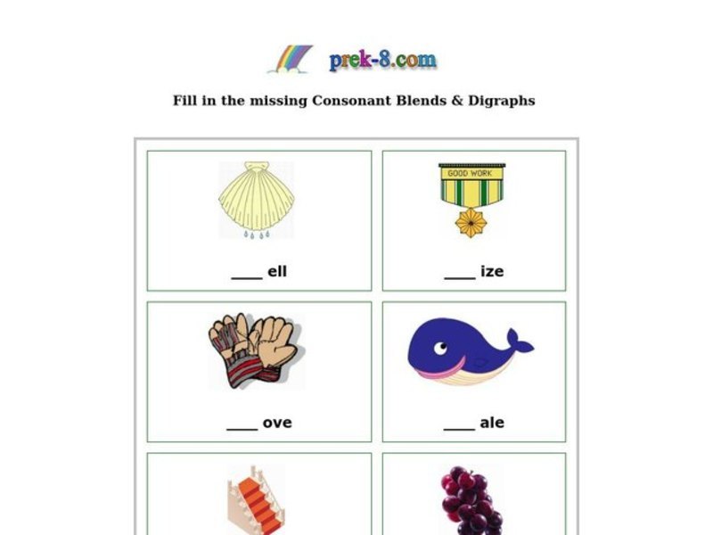 missing consonant blends and digraphs worksheet for 1st