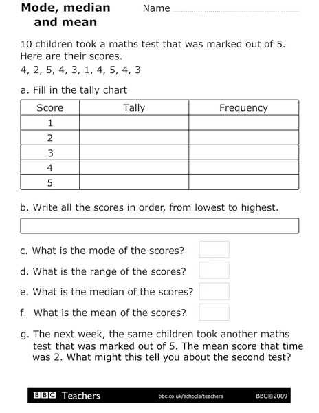 Mode, Median, and Mean Worksheet for 4th - 5th Grade | Lesson Planet