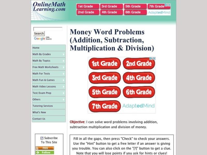 money word problems worksheet for 3rd 4th grade lesson