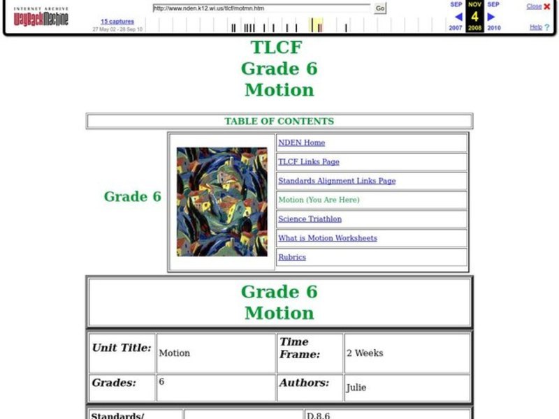 Motion Lesson Plan for 6th Grade Lesson