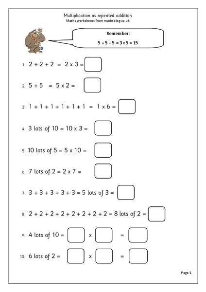 Multiplication as Repeated Addition Worksheet for 2nd - 3rd Grade ...